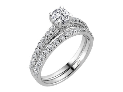 Weißgold-Set mit 1 laborgezüchtetem Diamant und 32 kleinen Diamanten im Rundschliff, 14K
