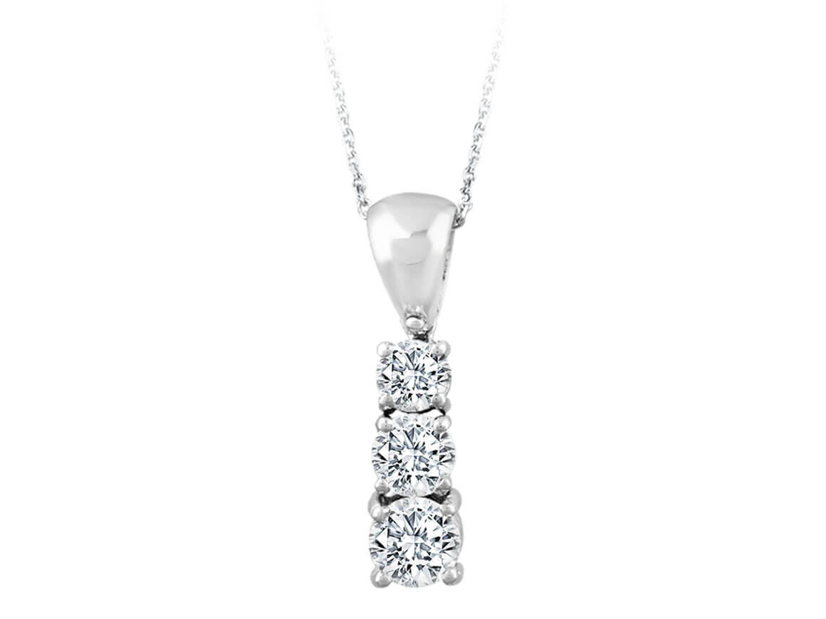 Trilogie-Kette mit 3 Labor-Diamanten aus 14K Weißgold (0,92 ct)