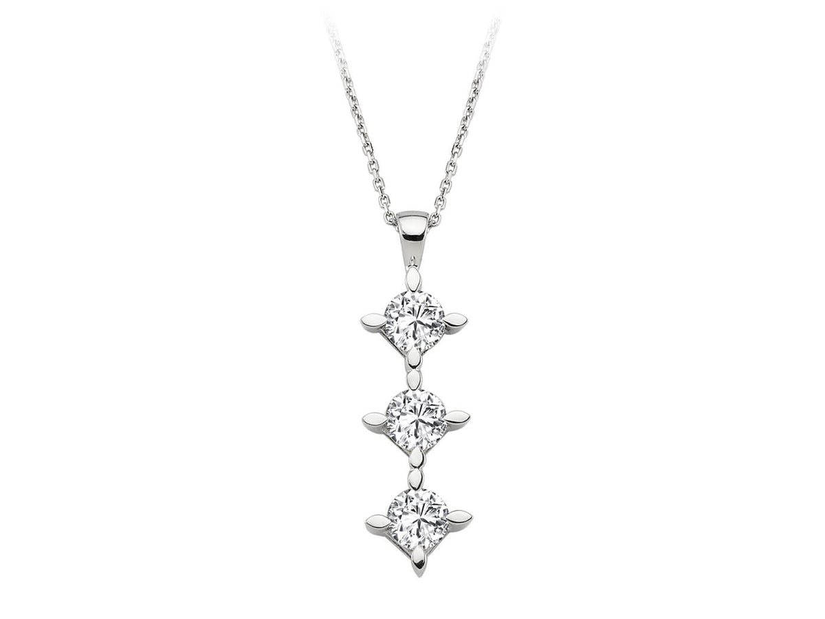 Tria Necklace with 3 Brilliant-Cut Diamonds – 0.96 ct – 14K White Gold – high-quality Jewelry by Rosy Lab Diamonds