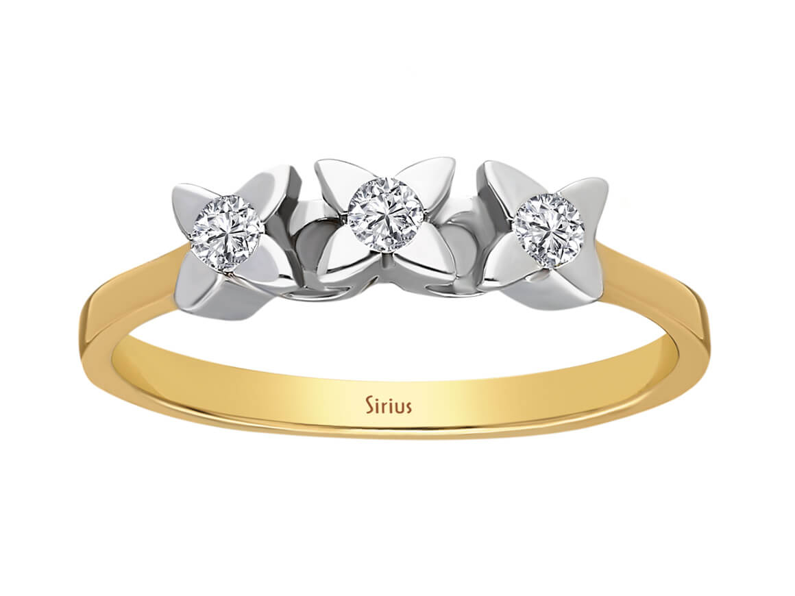 Eleganter Dreisteinring mit laborgezüchteten Diamanten in 8 Karat Gold