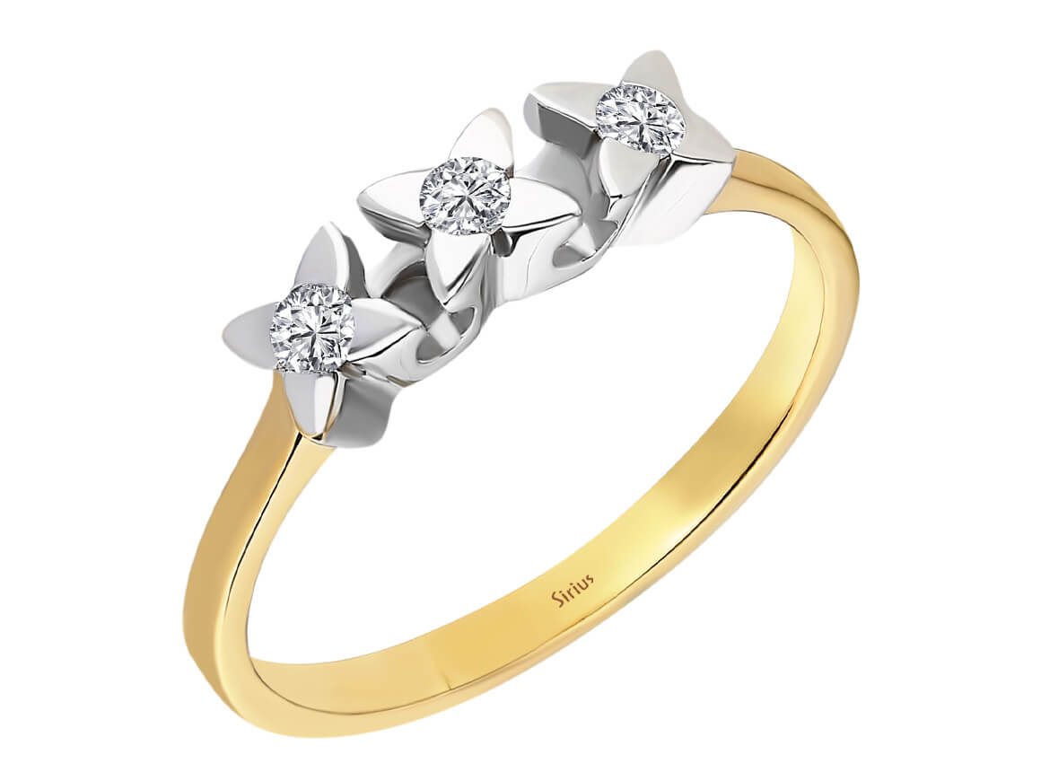Eleganter Dreisteinring mit laborgezüchteten Diamanten in 8 Karat Gold