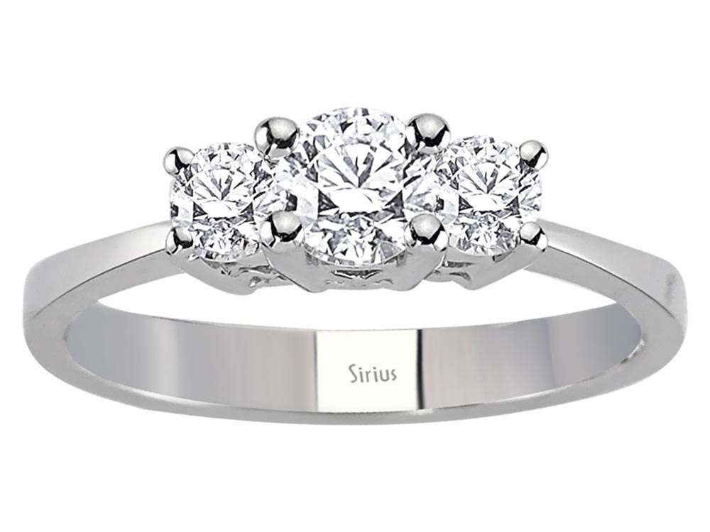 Bague trilogie ornée de diamants de laboratoire de 0,57 ct en Or Blanc 14 carats – modèle 04R0277 – Bijoux haut de gamme de Rosy Lab Diamonds