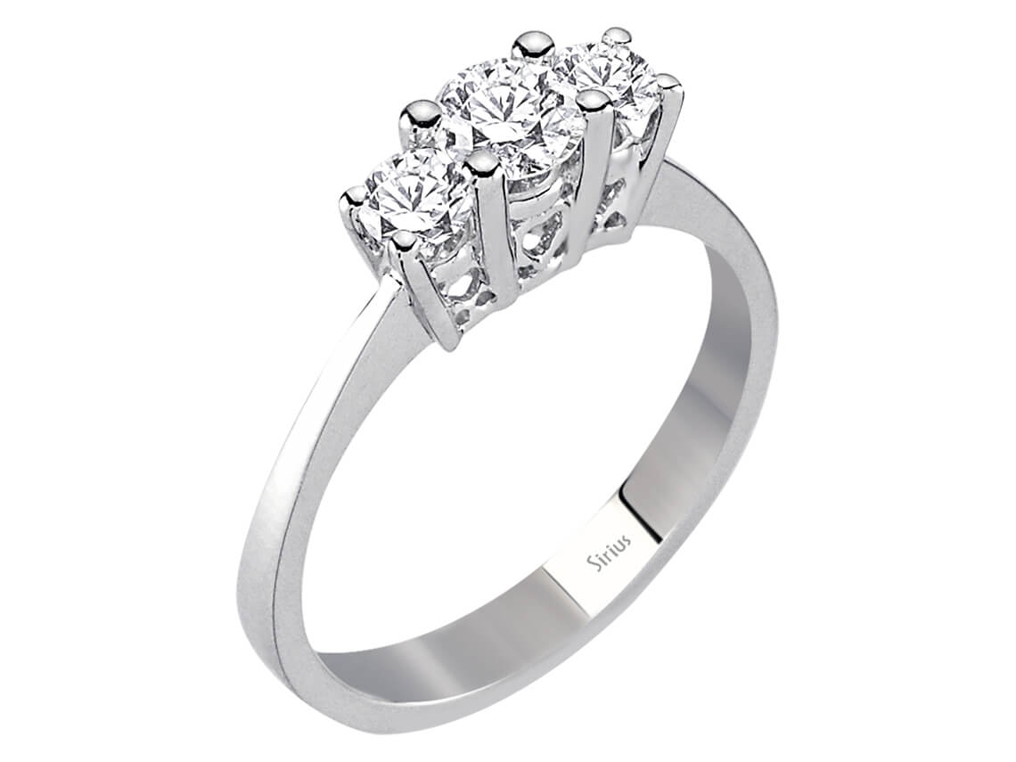 Bague trilogie ornée de diamants de laboratoire de 0,57 ct en Or Blanc 14 carats – modèle 04R0277 – Bijoux haut de gamme de Rosy Lab Diamonds