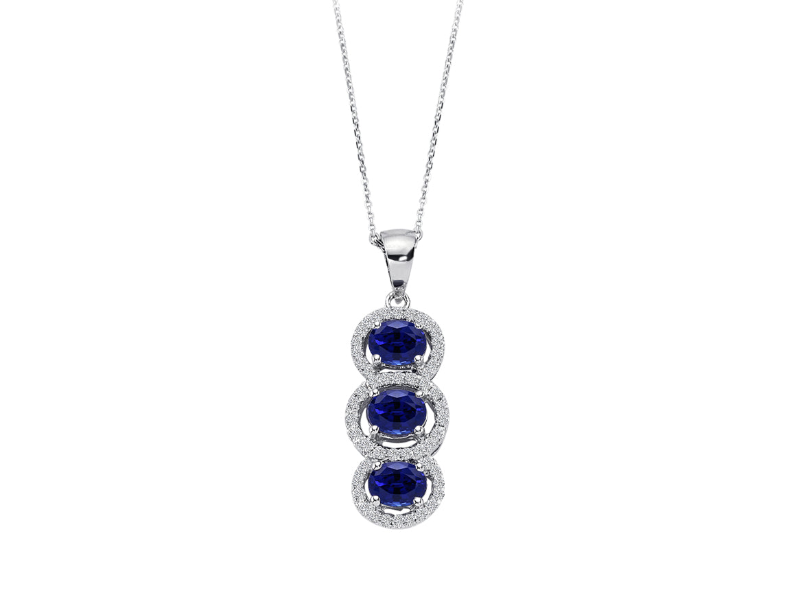 Pendant with 3 Sapphires & 52 Lab Diamonds – 14K White Gold