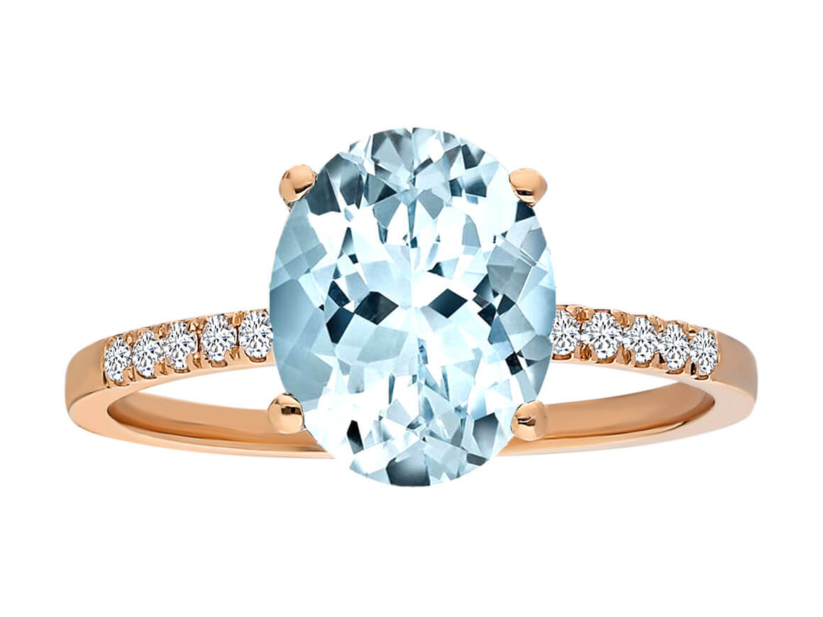 Ring mit Aquamarin und Diamanten in 14K Roségold - 1,28 ct Edelstein - hochwertiger Schmuck von Rosy Lab Diamonds