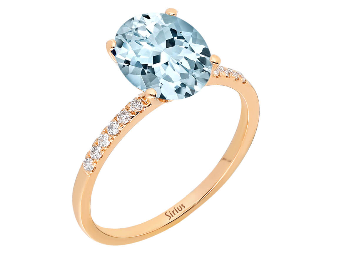 Ring mit Aquamarin und Diamanten in 14K Roségold - 1,28 ct Edelstein - hochwertiger Schmuck von Rosy Lab Diamonds