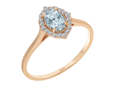 Bague élégante avec diamants cultivés en laboratoire et aigue-marine ovale