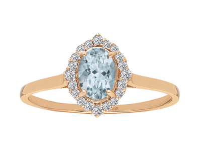 Bague élégante avec diamants cultivés en laboratoire et aigue-marine ovale