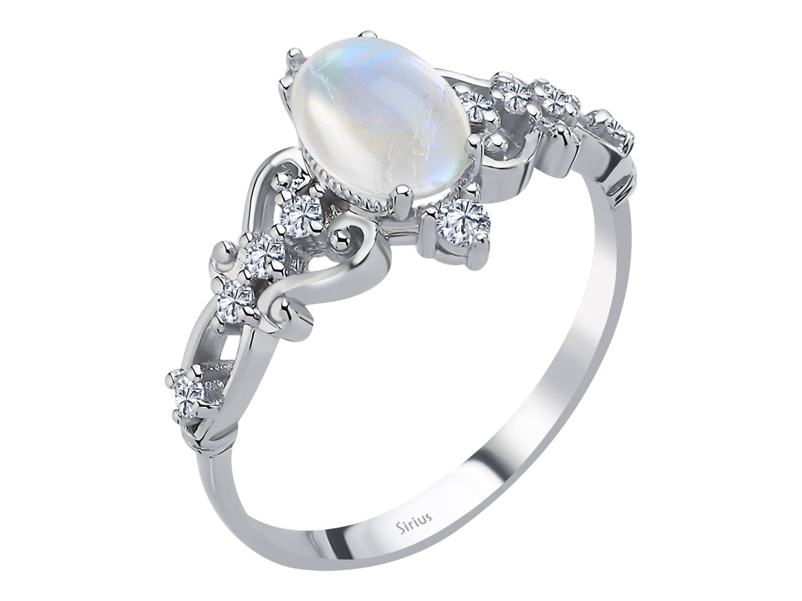 Principessa ring with cabochon moonstone and diamonds in white gold