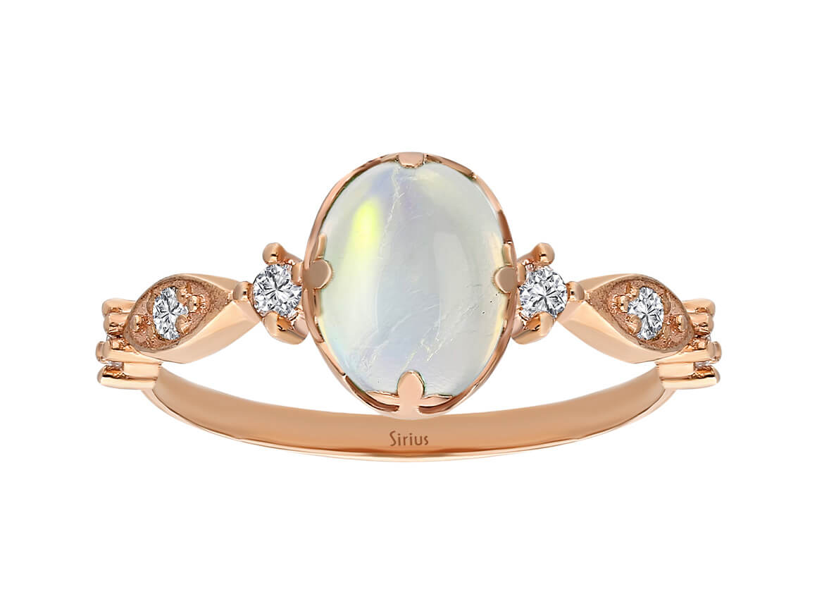 8 ayar Rose Altın, aytaşı ve pırlantalarla süslenmiş zarif “Selene” yüzük – Rosy Lab Diamonds’tan yüksek kaliteli Mücevher