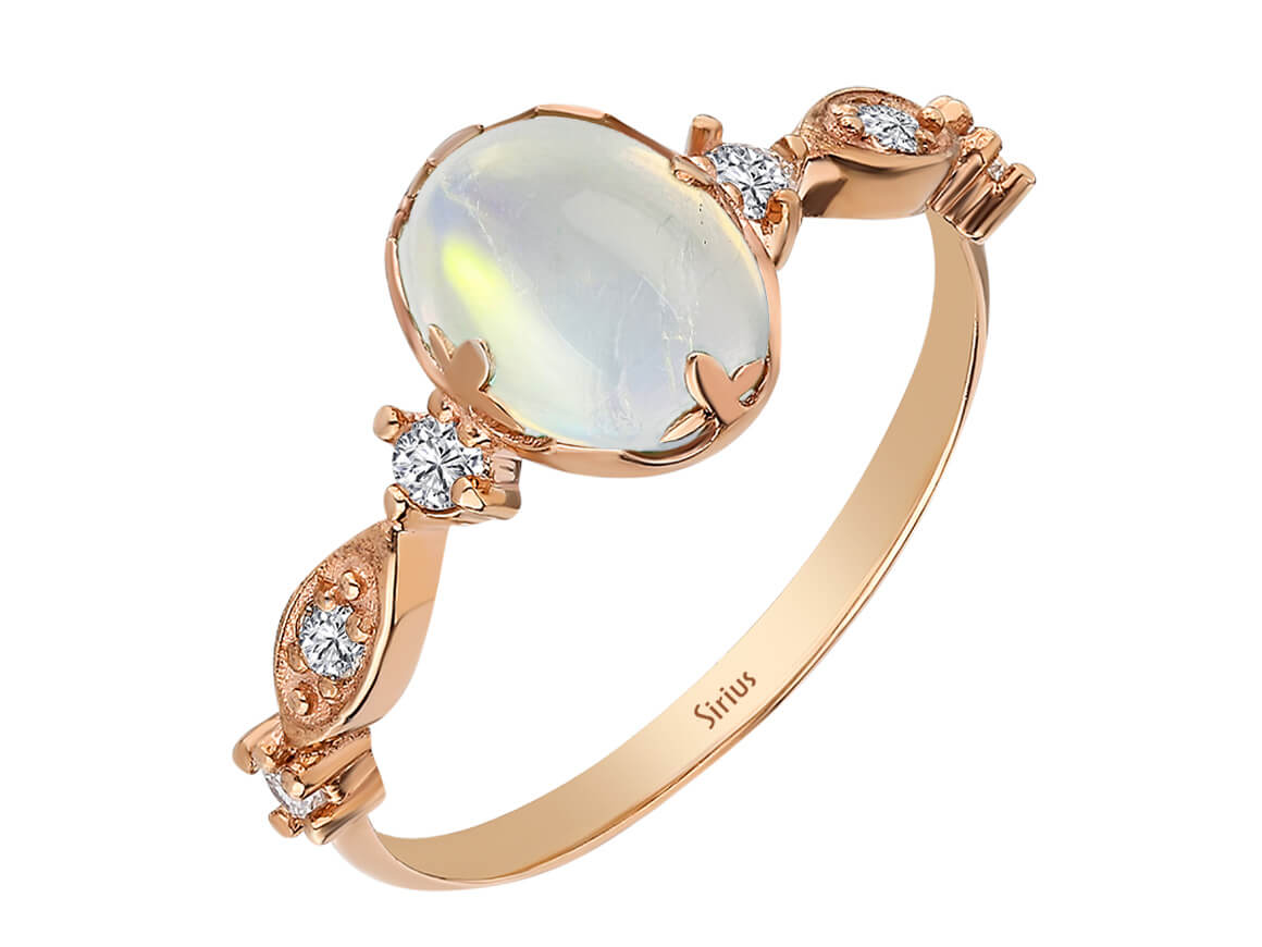 8 ayar Rose Altın, aytaşı ve pırlantalarla süslenmiş zarif “Selene” yüzük – Rosy Lab Diamonds’tan yüksek kaliteli Mücevher
