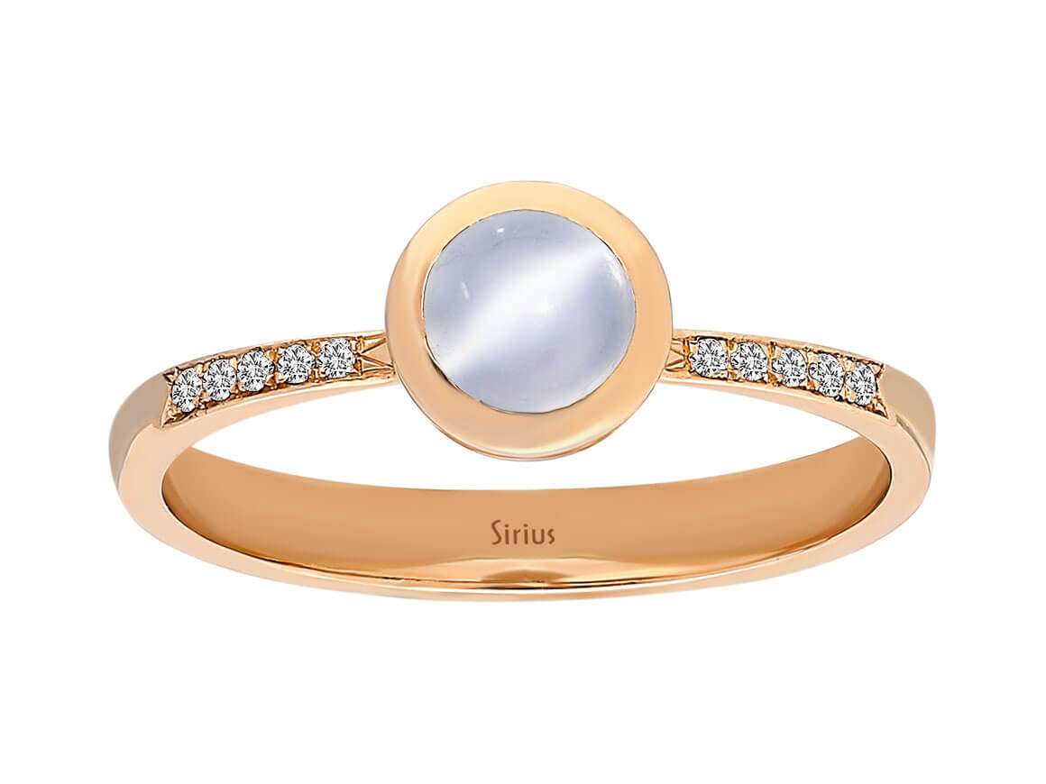 Vintage-Ring mit Mondstein und Diamanten – 8K Roségold