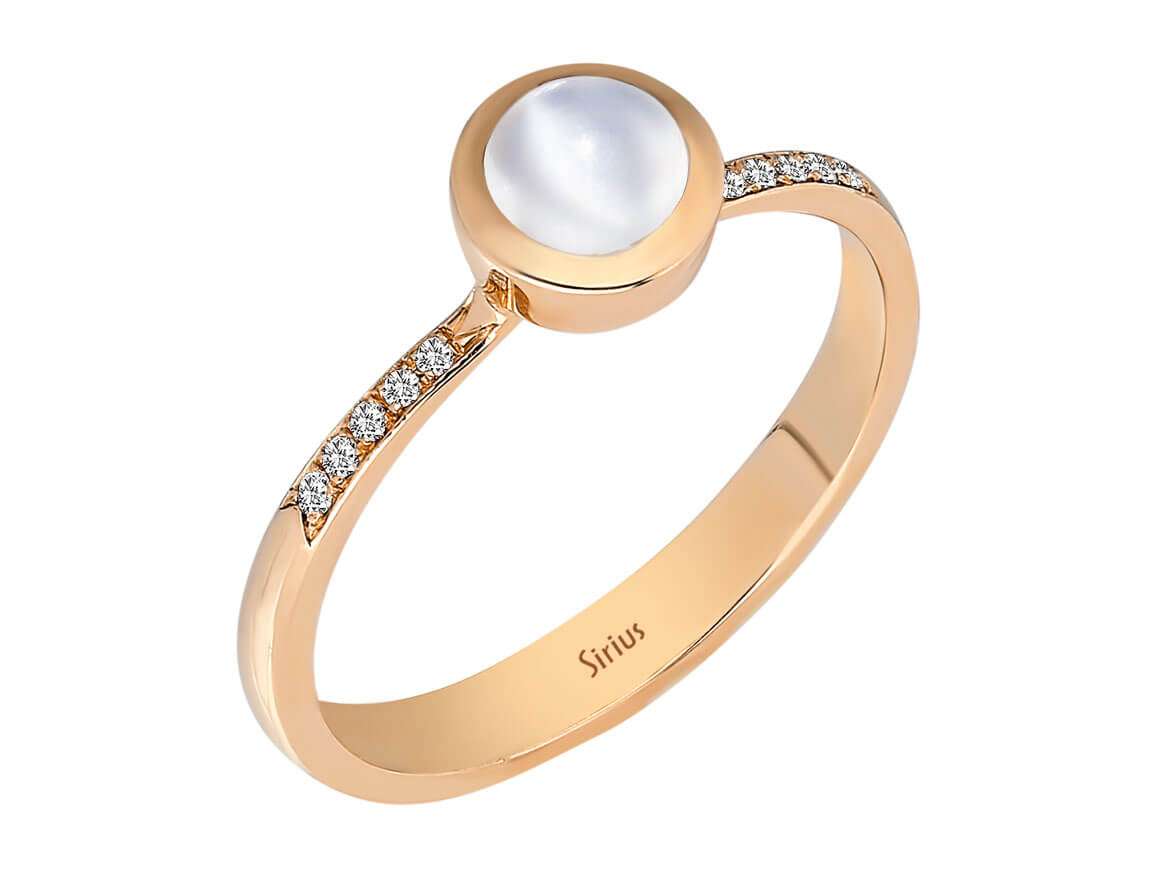 Vintage-Ring mit Mondstein und Diamanten – 8K Roségold