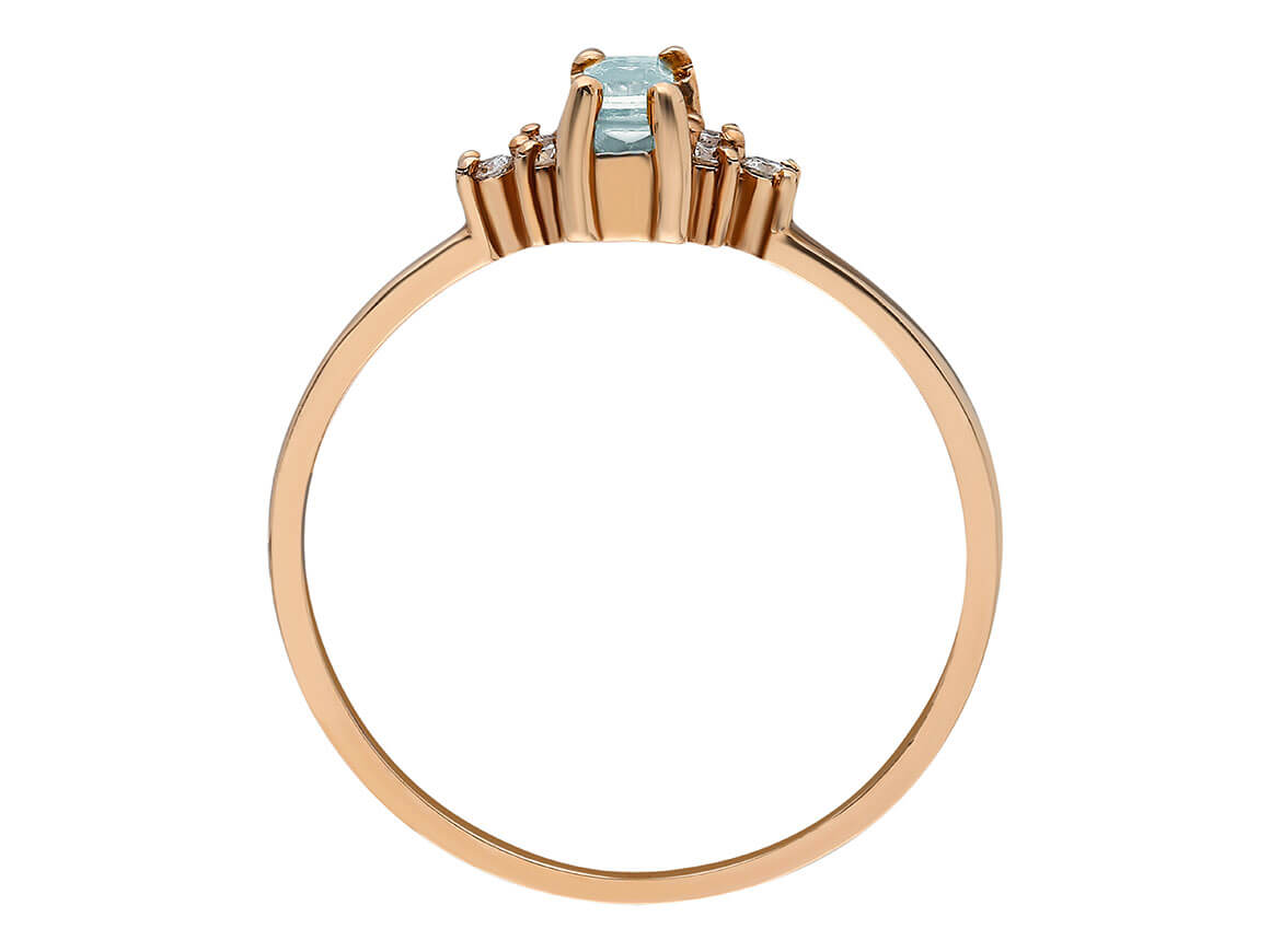 Elegant rose gold ring with baguette aquamarine and 6 diamonds – high-quality Jewelry from Rosy Lab Diamonds