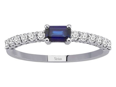 Zarter Ring mit Baguette-Saphir und Diamanten aus 14K Weißgold (0,22 ct Safir)