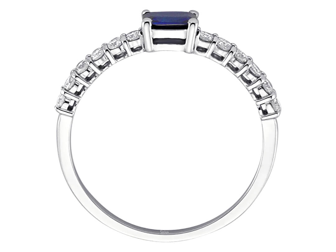 Zarter Ring mit Baguette-Saphir und Diamanten aus 14K Weißgold (0,22 ct Safir)
