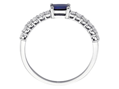 Zarter Ring mit Baguette-Saphir und Diamanten aus 14K Weißgold (0,22 ct Safir)