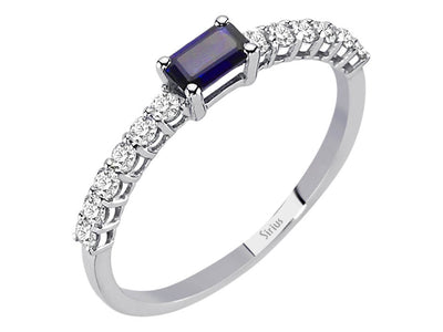 Zarter Ring mit Baguette-Saphir und Diamanten aus 14K Weißgold (0,22 ct Safir)