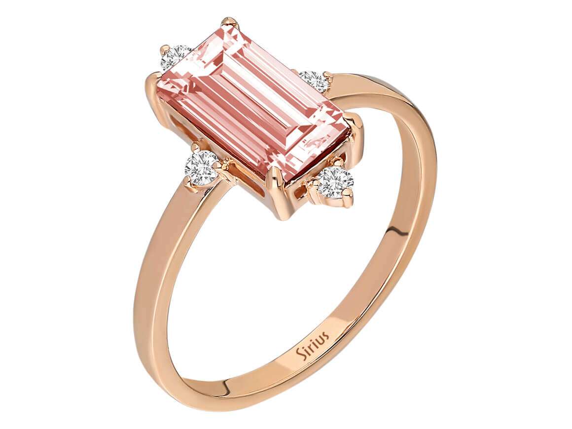 Ring with pink baguette tourmaline & lab-grown diamonds - 14K Rose Gold - high-quality Jewelry by Rosy Lab Diamonds