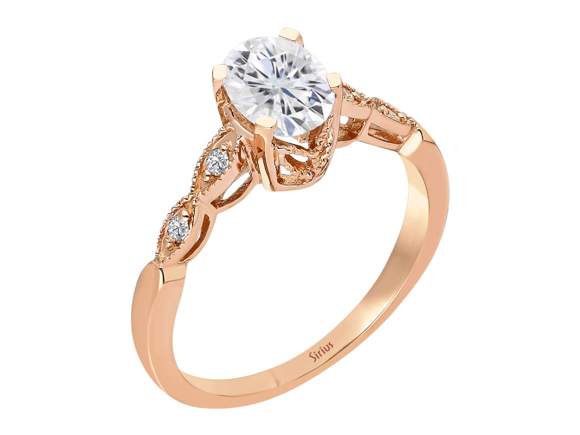 Bague en or rose avec topaze blanche et diamants – style vintage | Bijoux haut de gamme durables de Rosy Lab Diamonds