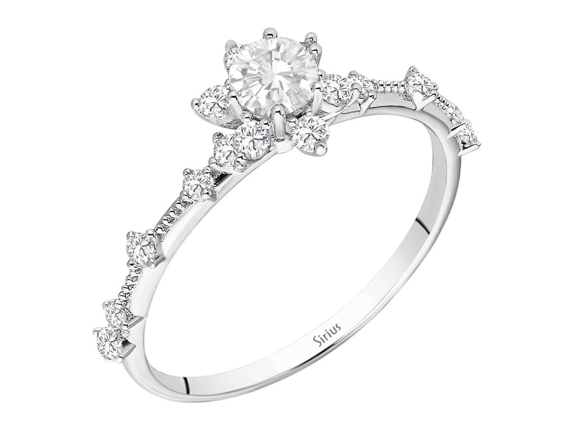 Bague Elurra avec Saphir blanc et diamants de laboratoire | Or 14 carats - Bijoux haut de gamme de Rosy Lab Diamonds