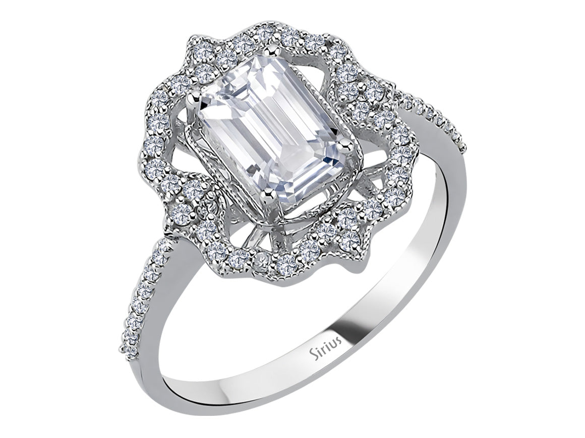 Harmonia ring with white sapphire & 50 lab diamonds in white gold