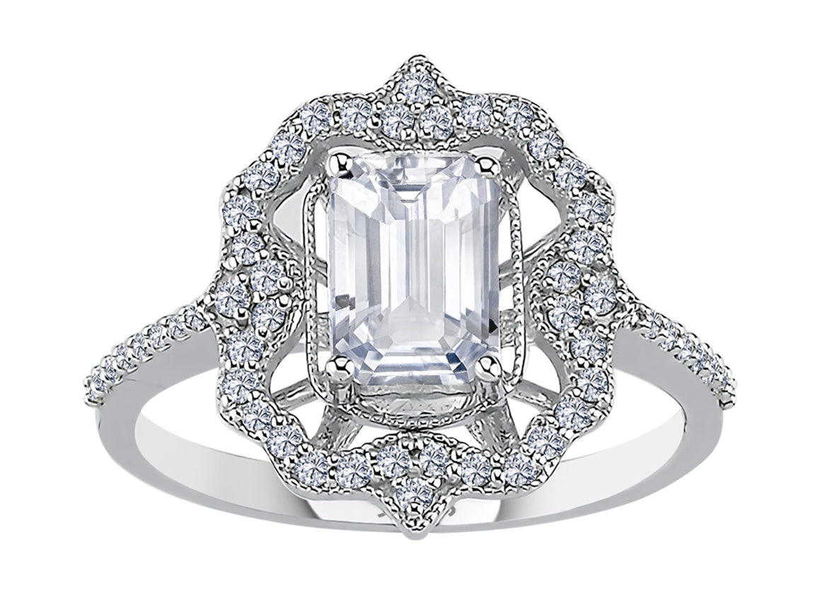 Harmonia ring with white sapphire & 50 lab diamonds in white gold