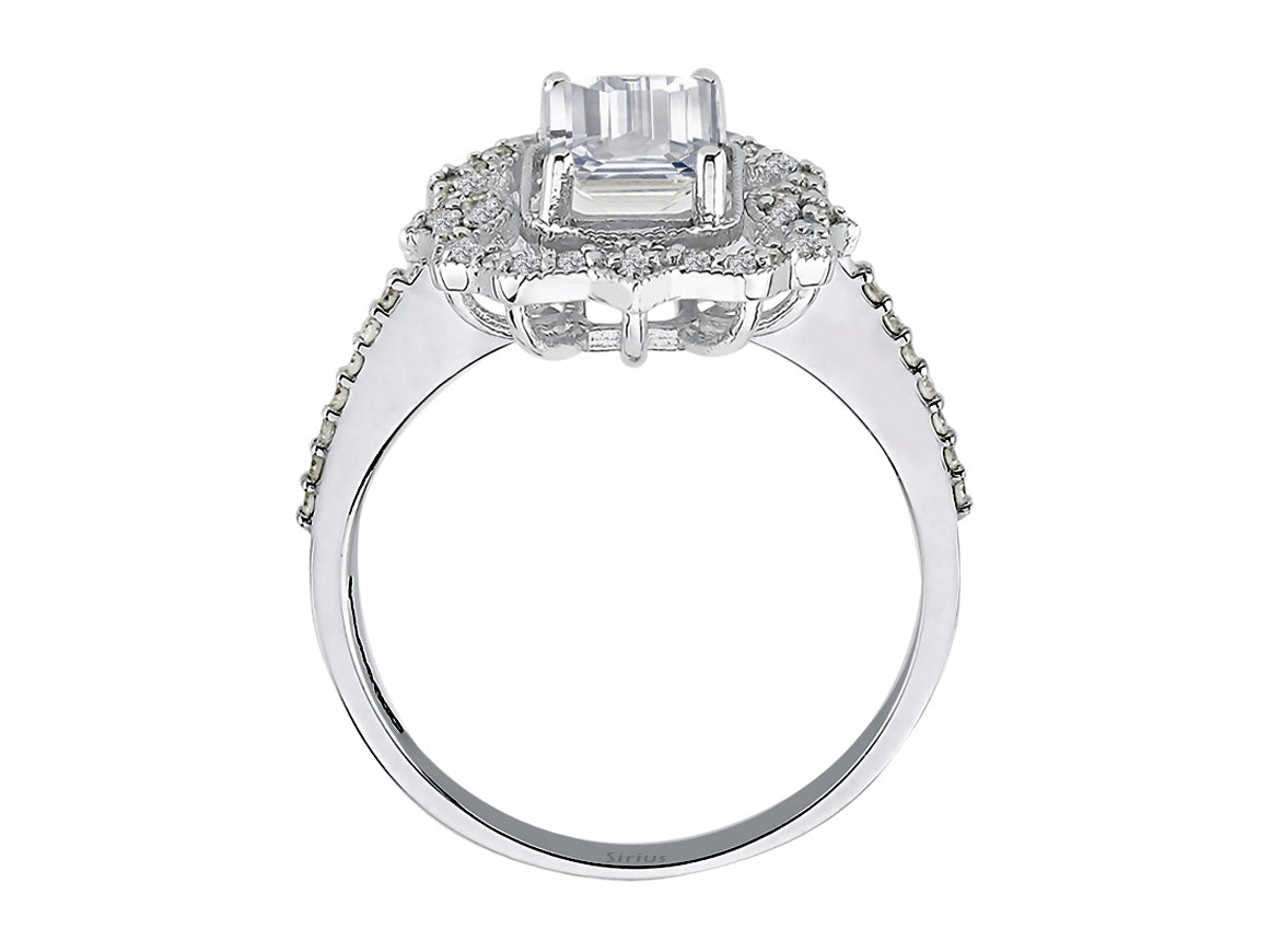 Harmonia ring with white sapphire & 50 lab diamonds in white gold
