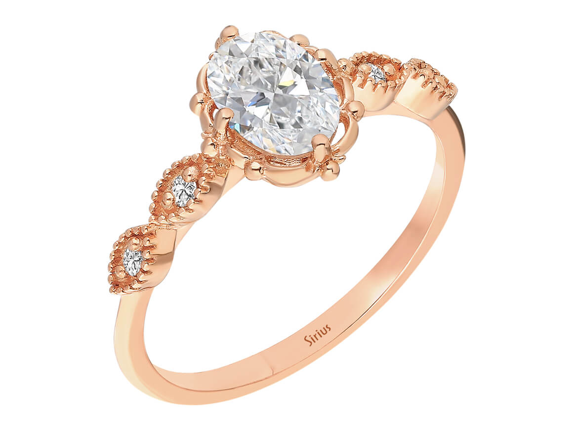 Oval Beyaz Topaz Yüzük Elmaslı – Gül Altın Yüzük 2,00 g
