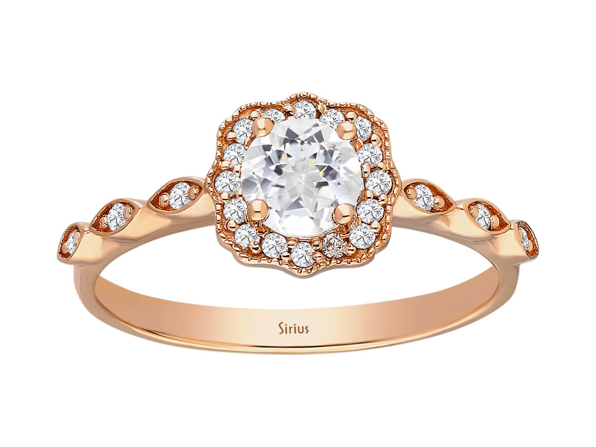 Roségold-Ring mit Weißsaphir und 22 Diamanten im Vintage-Stil
