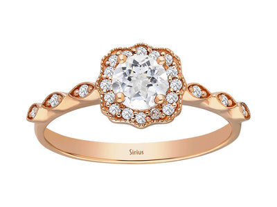 Roségold-Ring mit Weißsaphir und 22 Diamanten im Vintage-Stil