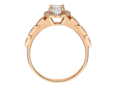 Roségold-Ring mit Weißsaphir und 22 Diamanten im Vintage-Stil