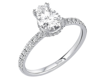 Gala ring made of 14K white gold with pear-shaped white sapphire and diamonds