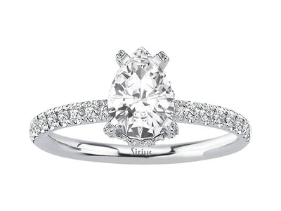 Gala ring made of 14K white gold with pear-shaped white sapphire and diamonds