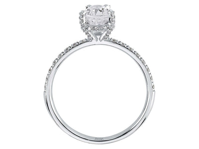 Gala ring made of 14K white gold with pear-shaped white sapphire and diamonds