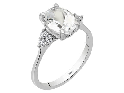 Bague brillante en diamant et topaze blanche avec taille ovale