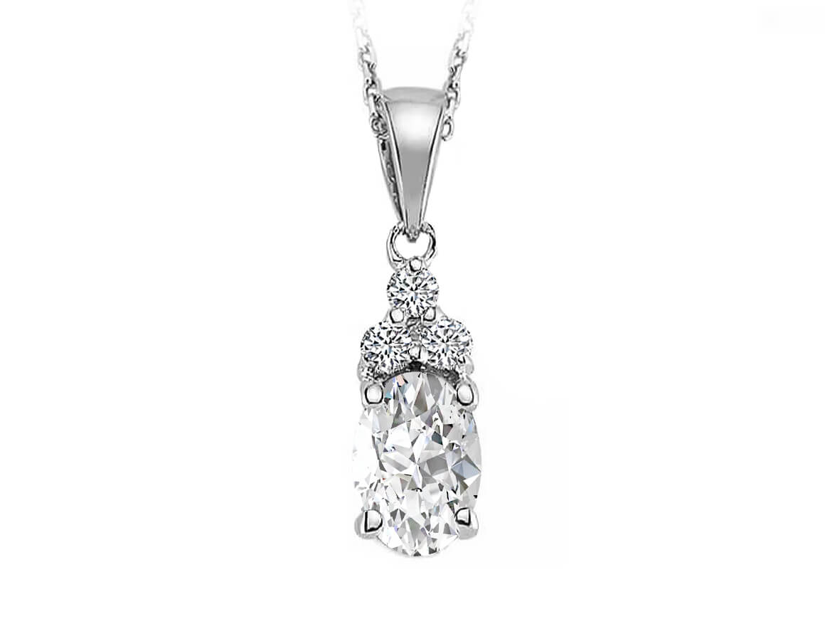 Pendentif Serenity avec topaze blanche et 3 diamants de laboratoire en or blanc 8K