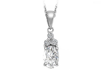 Pendentif Serenity avec topaze blanche et 3 diamants de laboratoire en or blanc 8K