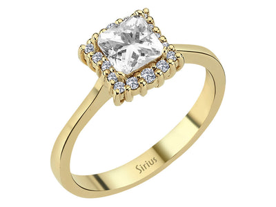 Alara ring with princess cut white topaz & lab diamonds in yellow gold