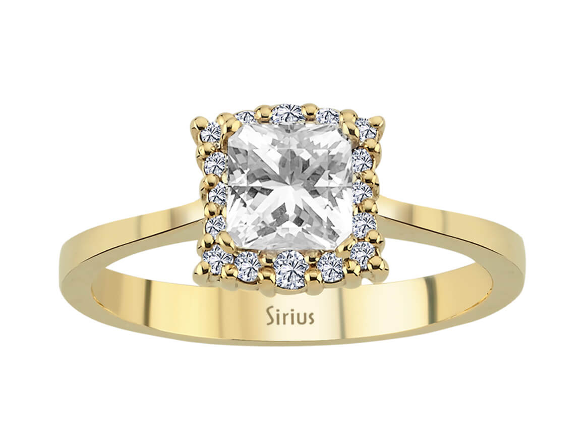 Alara ring with princess cut white topaz & lab diamonds in yellow gold