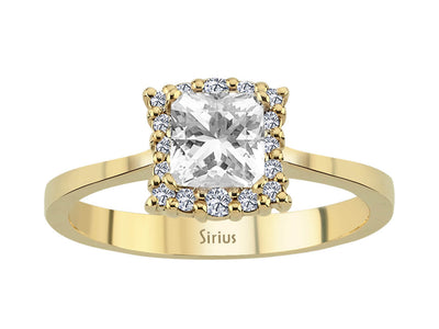 Alara ring with princess cut white topaz & lab diamonds in yellow gold