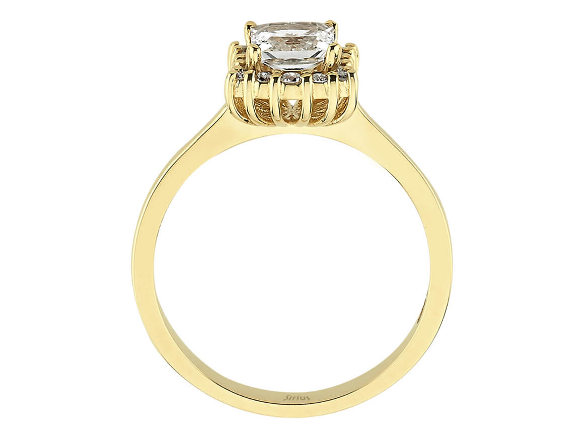 Alara ring with princess cut white topaz & lab diamonds in yellow gold