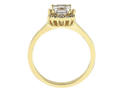 Alara ring with princess cut white topaz & lab diamonds in yellow gold