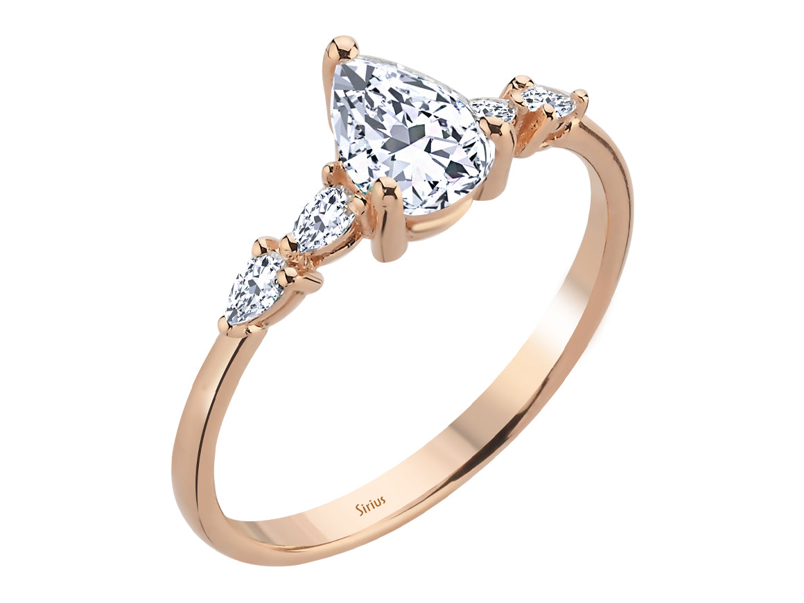 Arina Yüzük - 14K Rose Altın içinde Damla Beyaz Topaz ve Laboratuvar Pırlantaları | Zarif Şıklık - Rosy Lab Diamonds'tan yüksek kaliteli Mücevher