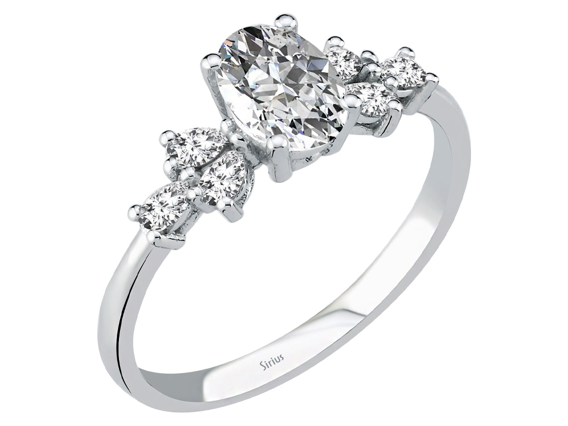 Bague Light Wings avec topaze blanche et diamants de laboratoire en or blanc