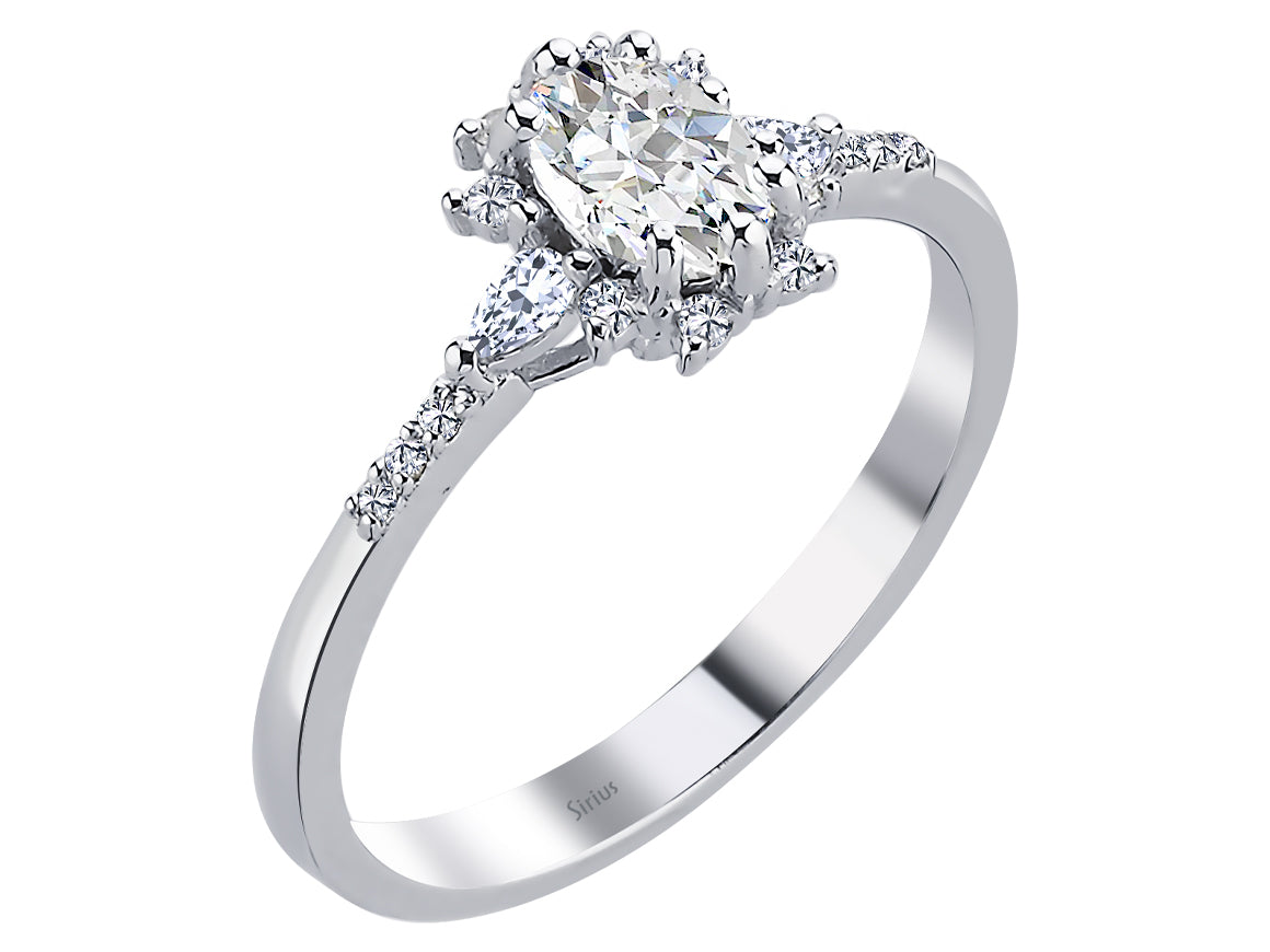 Nara Yüzük - Oval Beyaz Topaz ve Laboratuvar Elmasları, 14K Beyaz Altın | Zarif Şıklık - Rosy Lab Diamonds’tan yüksek kaliteli Mücevher