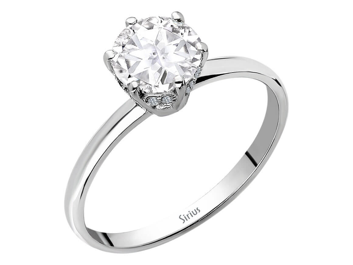 Beyaz Topaz ve laboratuvarda yetiştirilmiş elmaslarla modern yüzük | 14K Beyaz Altın - Rosy Lab Diamonds'tan yüksek kaliteli Mücevher