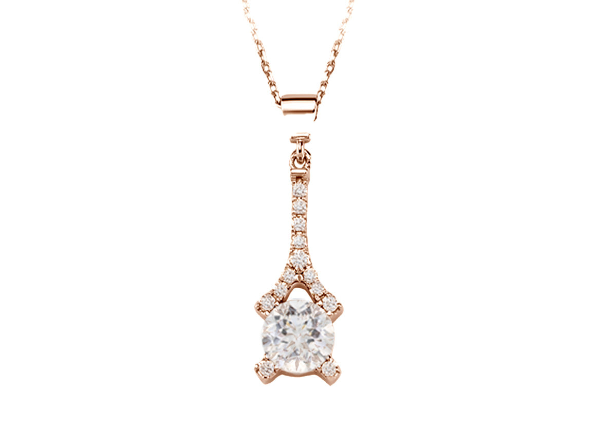 Collier en or rose avec topaze blanche & 13 diamants de laboratoire – style Paris – 02P0012