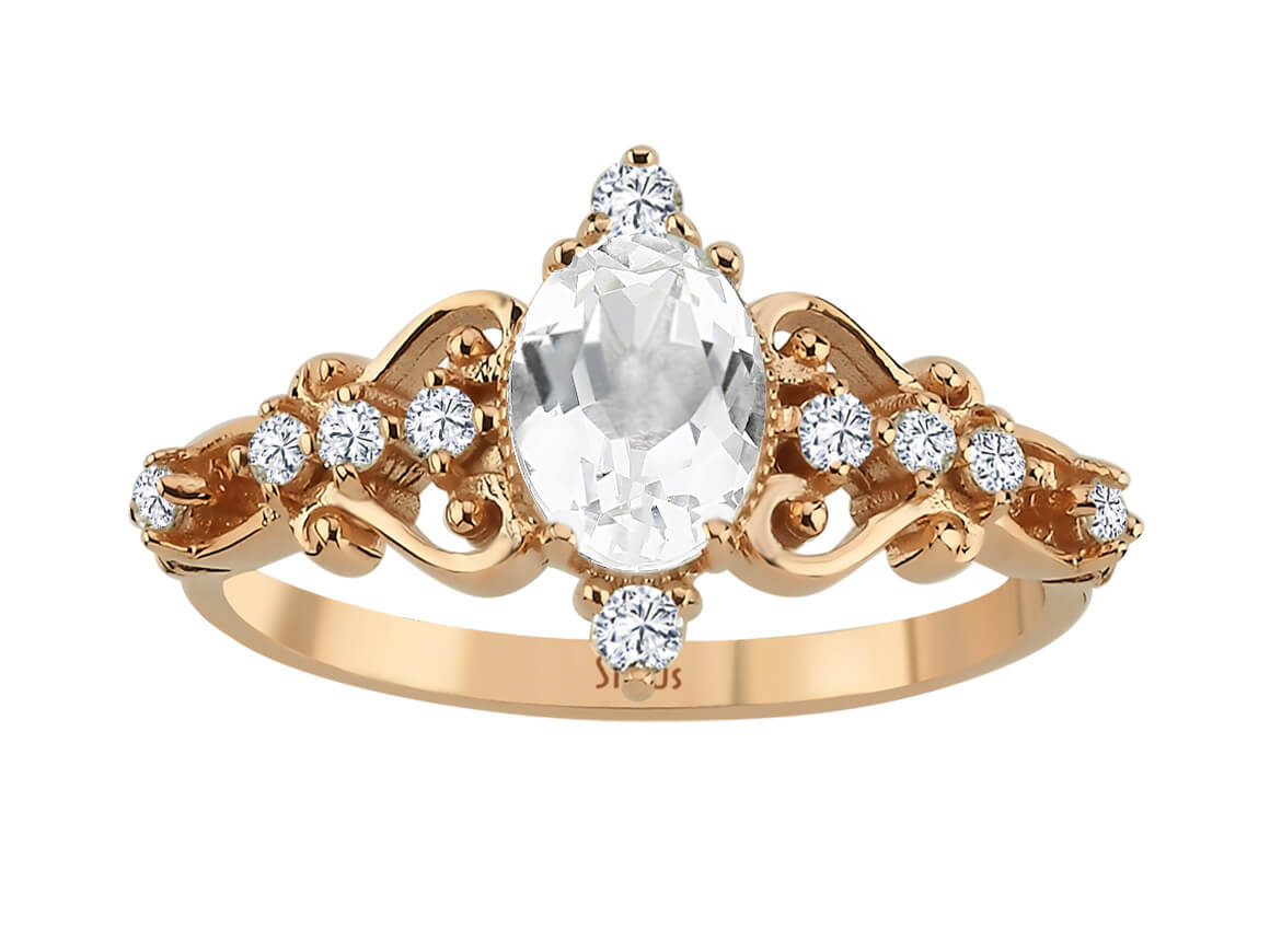 Beyaz Topaz ve laboratuvarda üretilmiş pırlantalı Regina Yüzük | 14K Rose Altın – Rosy Lab Diamonds’tan yüksek kaliteli Mücevher