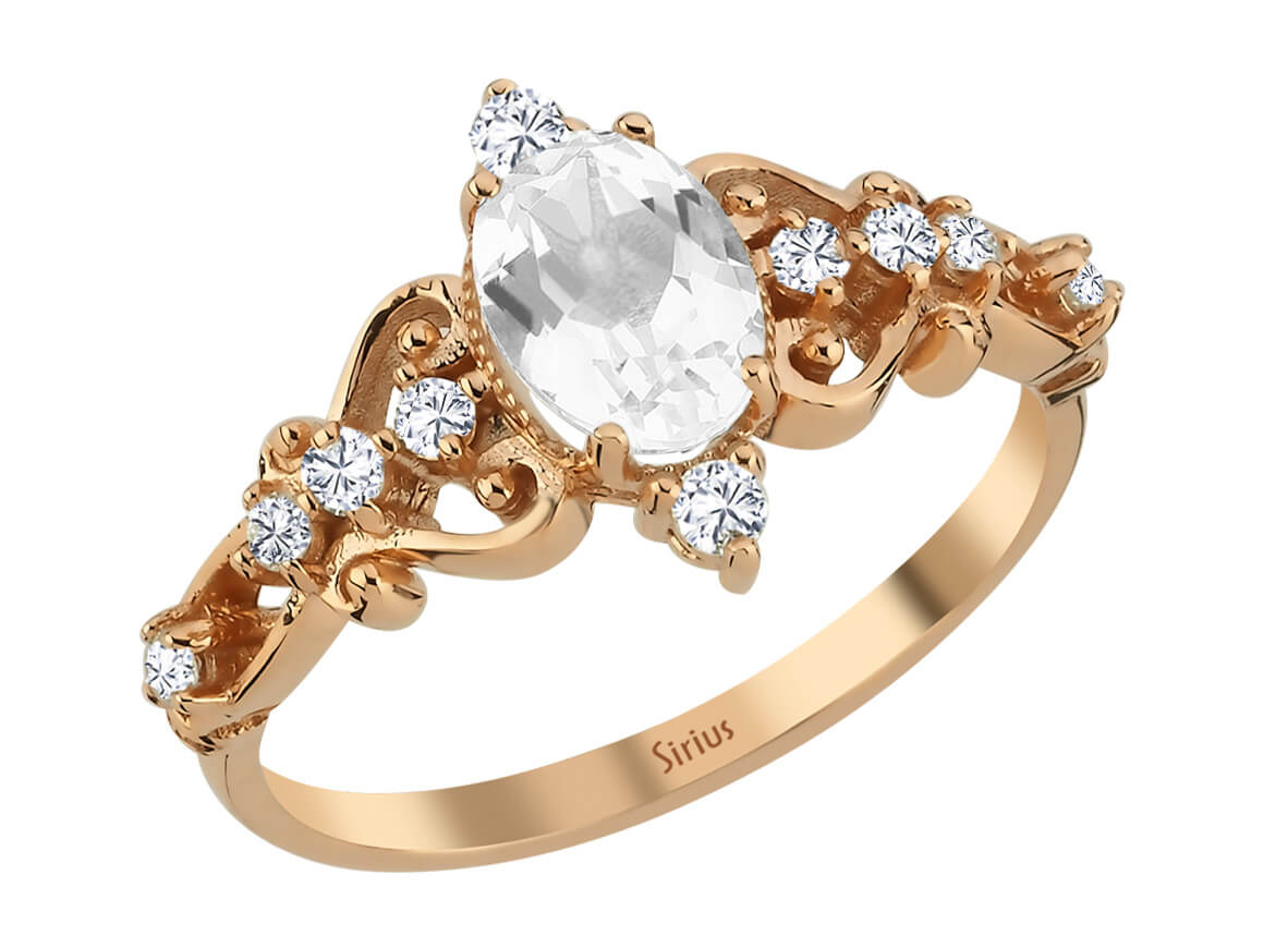 Beyaz Topaz ve laboratuvarda üretilmiş pırlantalı Regina Yüzük | 14K Rose Altın – Rosy Lab Diamonds’tan yüksek kaliteli Mücevher
